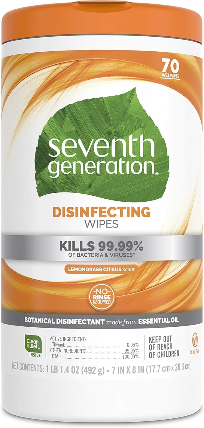 Seventh Generation Disinfecting Multi Surface Wipes, Botanical Disinfectant, 70 Count, Pack of 6