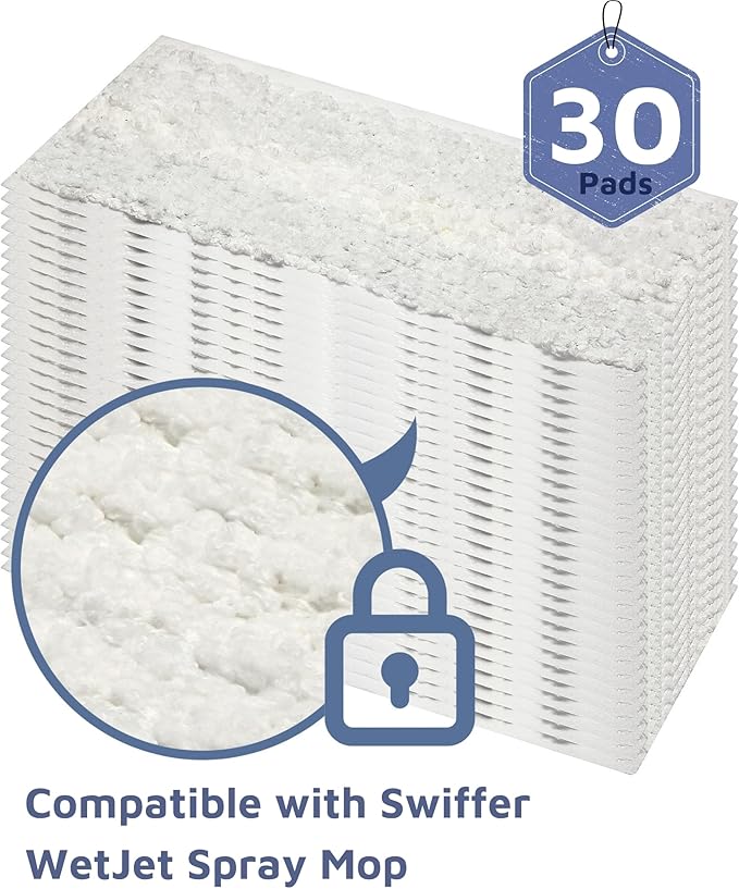 30 Count Microfiber Mop Refills Compatible with Swiffer Wetjet,11 Inch Heavy-Duty Semi-Disposable Mop Pads for Wet Dry Cleaning (for Daily use)