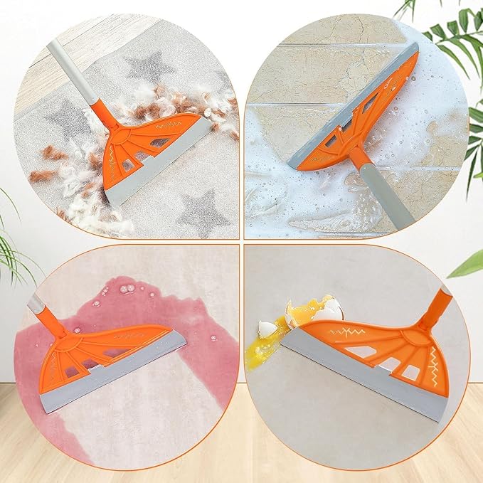 Magic Air Silicone Broom Sweeper, Multifunction Silicone Broom, Household Squeegee for Floor Cleaning, Bathroom, pet Hair, Dog Brush Set Orange
