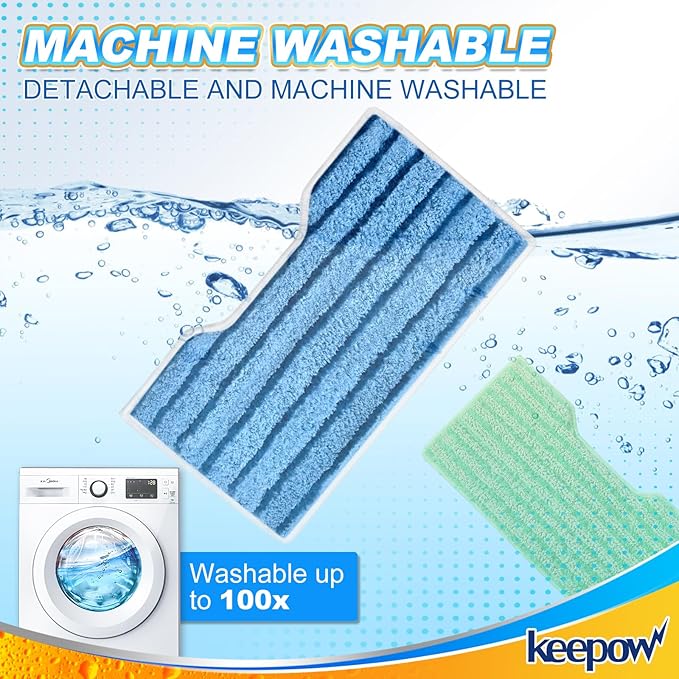 KEEPOW Reusable Replacement Pads Compatible with Shark Vac Mop VM252 VM200 VC205 VM250 /QM250 VM190 VM200P12, Washable Vacuum Mop Pad Refills, Upgraded Design of Dirt Chamber (1+2+2+2 Pads)