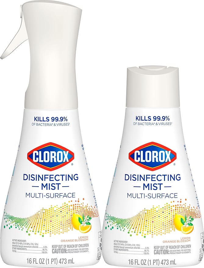 Clorox Disinfecting Mist, Lemon and Orange Blossom, 1 Spray and 1 Refill, 16 oz Each