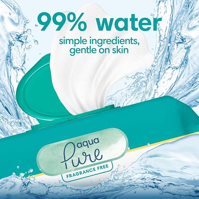 Pampers Baby Wipes Aqua Pure, 99% water-based wipes, Hypoallergenic and Unscented Infant Wipe, 896 Total (16 Flip-Top Packs)