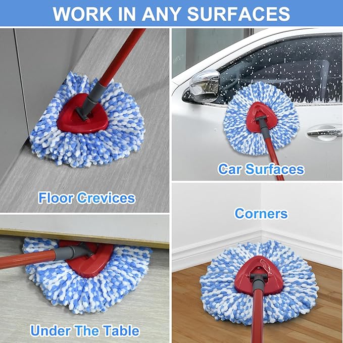 Spin Mop Replace Head, Base, Scrubber Mop Head, Mop Handle for OCedar RinseClean 2-Tank System, Include 2 Microfiber Mop Refills, 1 Mop Handle, 1 Mop Head Cover and 1 Scrub Brush
