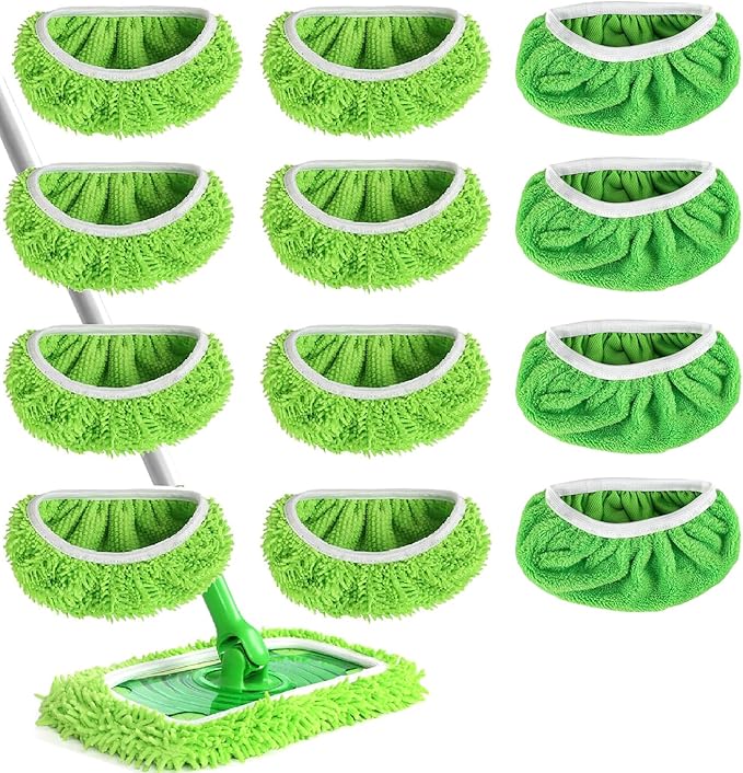 12PCS Reusable Microfiber Mop Pads Washable Wet Pads Compatible with Swiffer Sweeper Refills Pads Dry Sweeping Cloths Mop Head Replacement for Household Cleaning