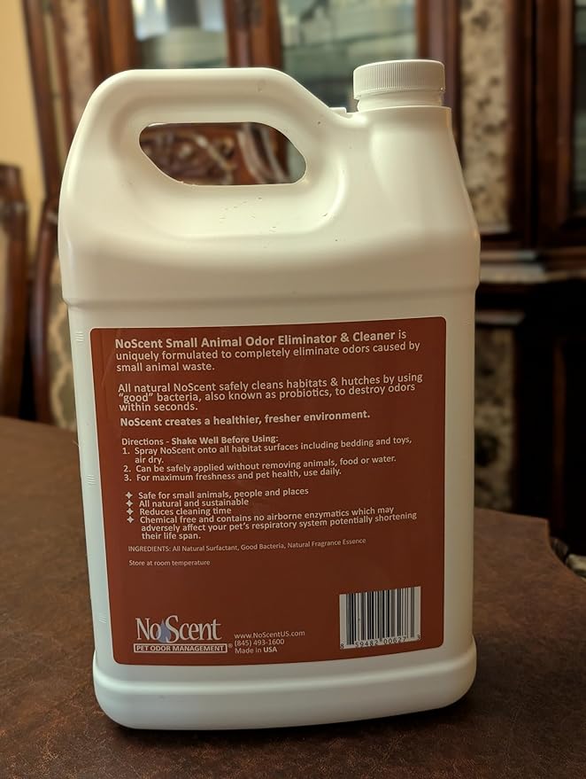 No Scent Small Animal Guinea Pig Cage Cleaner | Hamster & Rabbit Habitat Pet Odor Spray (128 Fl Oz / 3.8 Liter)