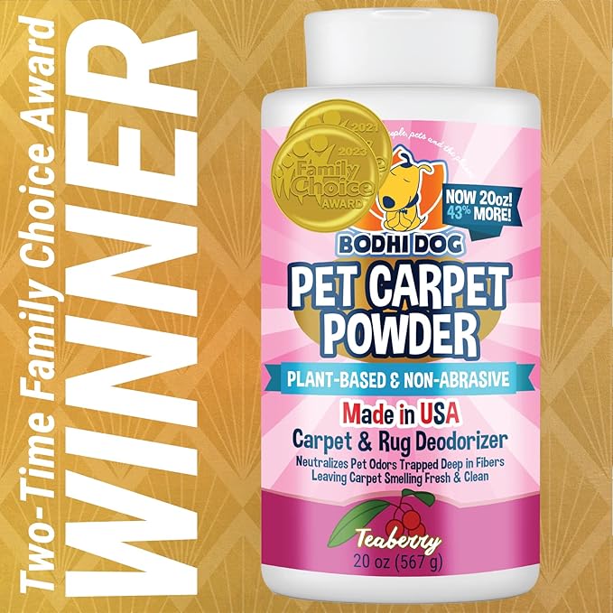 Bodhi Dog Natural Carpet Powder - Dry Pet Smell Eliminator & Urine Odor Remover - Loosens Fur & Dirt - Plant-Based and Biodegradable Room Freshener for Home with Pets - Teaberry (Pack of 1)