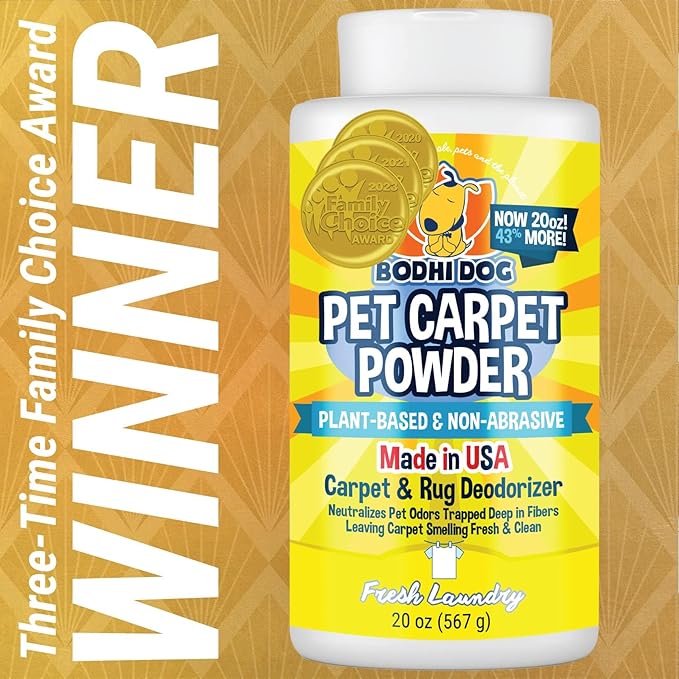Bodhi Dog Natural Carpet Powder - Dry Pet Smell Eliminator & Urine Odor Remover - Loosens Fur & Dirt - Plant-Based and Biodegradable Room Freshener for Home with Pets - Fresh Laundry (Pack of 3)