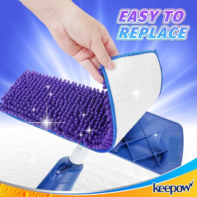 KEEPOW Pet System Microfiber Sweeping Pad for Mop, Replacement Pad for Floor Cleaner Dog & Hardwood Floors, 18 Inch Washable Cleaning & Dusting Pads, Attracts & Picks Up Pet Hair (2 Pack)
