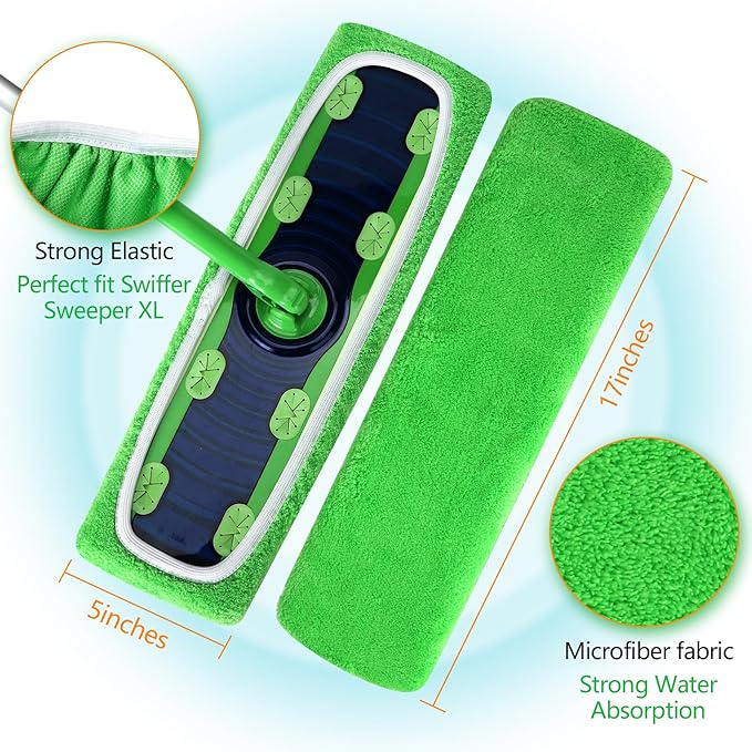 Reusable Microfiber Mop Pads for Swiffer - XL Dry Sweeping Cloths & Wet Pads Refills - Heavy Duty Mopping Cloths, 6 Pack