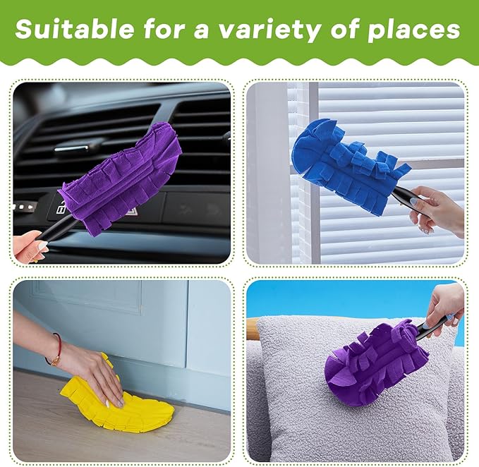 Zubebe 3 Pcs Heavy Duty Duster Refill Reusable Fleece Duster Refills Multi Surface Washable Cleaning Pads for Home, Blinds, Fans, Corners, Furniture (Yellow,Blue,Purple)