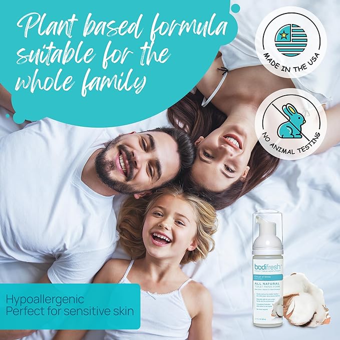 Toilet Paper Foam, Plant-Based w. Aloe & Vitamin E, Hypoallergenic, Flushable, 360+ Uses per Pack - 3 Bottles (Unscented)