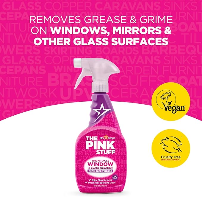 Stardrops The Pink Stuff Multi-Purpose Spray, Window & Glass Cleaner, and Bathroom Foam Spray Bundle – All-in-One Home Cleaning Solution (3-Pack)