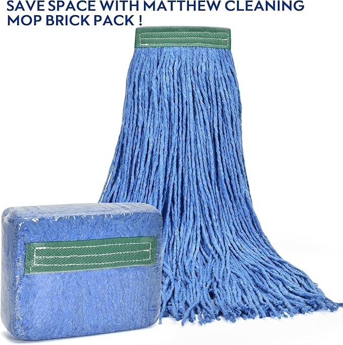 Matthew Cleaning 16oz 6Pack Cotton Floor Mop,Cotton Looped-Open String Heavy Duty String Mop Refills, Universal Headband Blend Mop,Mop Head Replacement for Home, Industrial and Commercial Use(Blue)