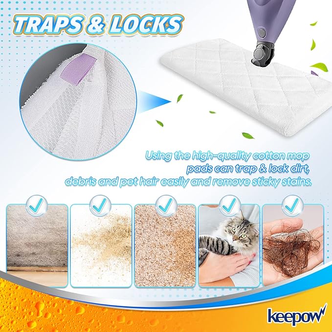 KEEPOW Steam Mop Replacement Pads for Shark Steam Pocket Mop S3500 Series S3501 S3601 S3550 S3901 SE450 S3801CO S3601D S2901 S2902, 8 Pack