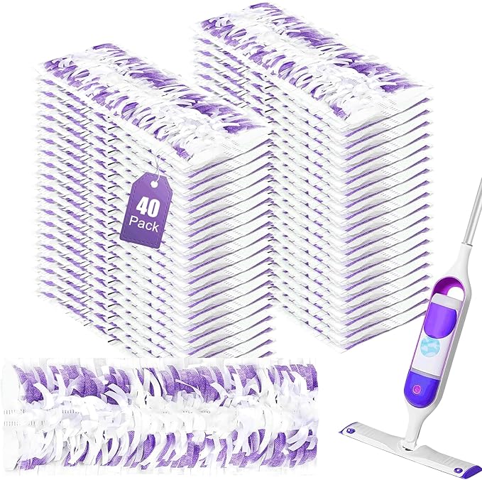 40 Pack Disposable Mopping Pads Refills for Swiffer PowerMop Multi-Surface & Wood Mops, Spray Clean Pads Replacement for Floor Cleaning(Purple Without Handle)