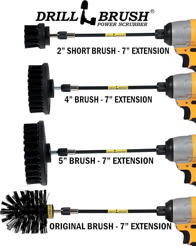 Wire Brush Alternative Nylon Drill Brush Set with Extension - BBQ Cleaner - Concrete - Graffiti Eraser - Cordless Electric Scrubber for Household Cleaning Supplies - Scrub Brushes for Cleaning Grill