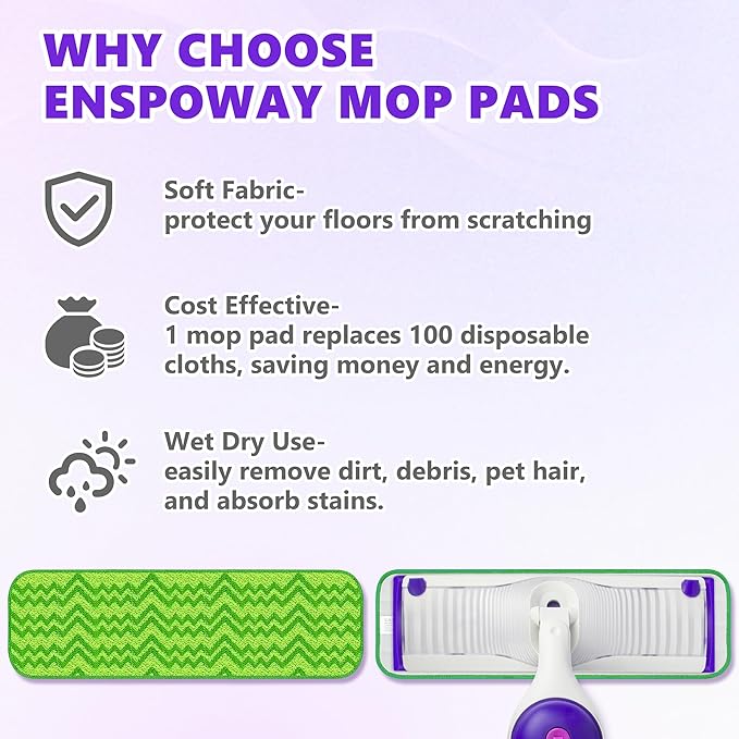 Swiffer PowerMop Compatible Reusable Microfiber Mopping Pad Refills - 6 Pack Washable for Multi-Surface Wood Floor Cleaning, 13-15" Mop, Green