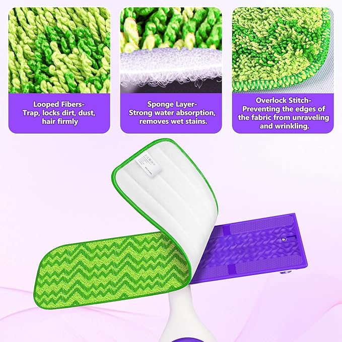 Reusable Mop Pads Compatible with Swiffer PowerMop, 4 Pack Power Mop Refill Pads Microfiber Mopping Pad Refills Washable Power Mop Pads for 13" 14" 15" Mop Multi-Surface Wood Floor Cleaning, Green