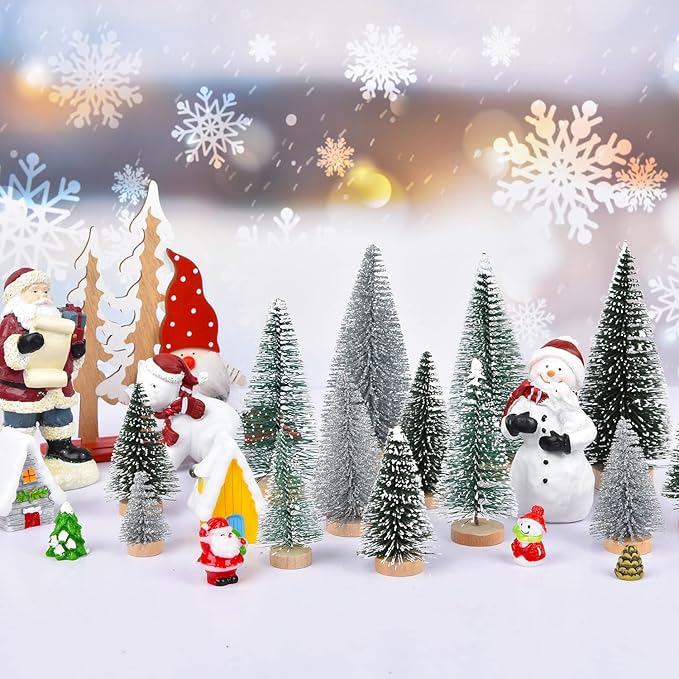 DearHouse 30PCS Artificial Mini Christmas Trees, Mini Pine Tree Sisal Trees with Wood Base Bottle Brush Trees for Christmas Table Top Decor Winter Crafts Ornaments (Silver, 30)