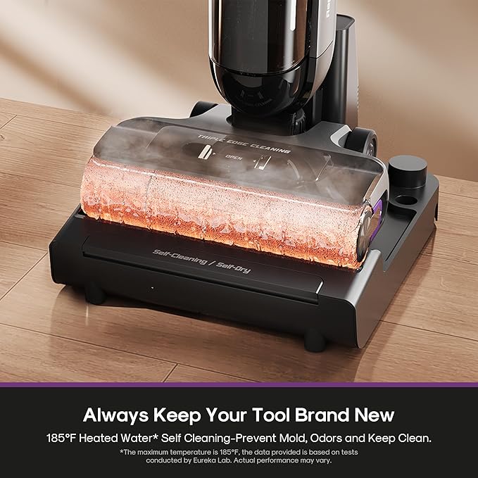 Eureka Cordless Wet Dry Vacuum Cleaner and Mop,170° Reclinable,185°F Hot Air Self-Cleaning Vacuum,Long Run Time,Great for Hard Floors Pet Hair Sticky Messes,RapidWash 730, Purple