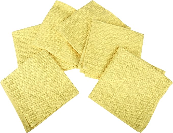 100% Cotton Waffle Dish Cloths (Pack of 6) - Dish Rags for Washing Dishes - Reusable & Highly Absorbent Kitchen Towels - Multipurpose Kitchen Rags - (12" x 12" - Lemon Yellow)