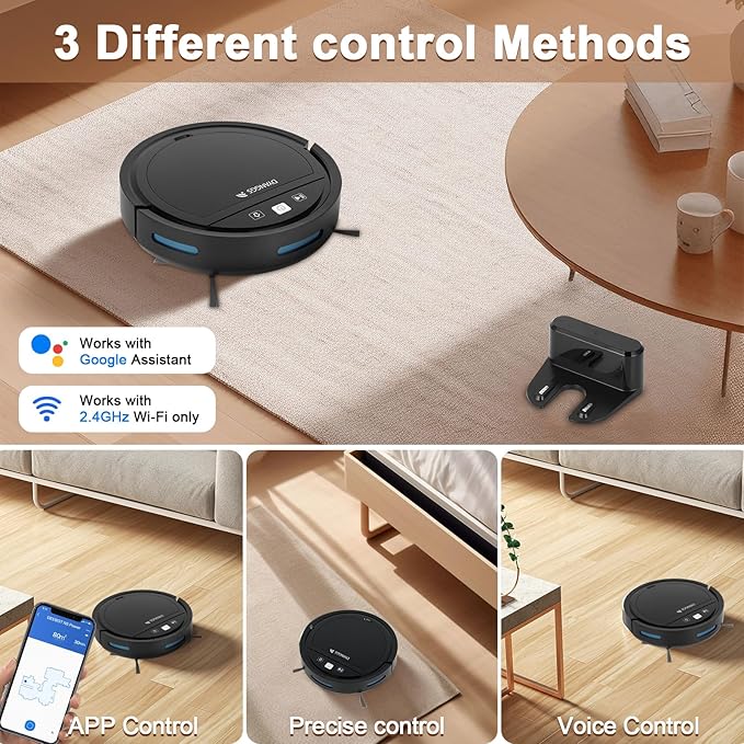 Robot Vacuums and Mop, Balayeuse Robot 3-in-1 Mopping Wi-Fi/Voice/Apps Robot Vacuum pet Hair,Drop Proof, Aspiradora Robot auto Return Charge,Ultra Slim,Ideal for Hard Floors, Carpets