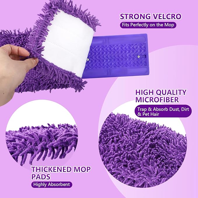 Reusable Power Mop Refills Pads Compatible with Swiffer Power Mop - Power Mop Pads Refill - Washable Microfiber Pads for Multi-Surface Floor Cleaning, 4 Pack