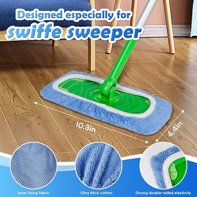 Reusable Microfiber Mop Pads Washable Wet Pads Compatible with Refills Pads for Swiffer Sweeper Wet & Dry Sweeping Cloths Mop Head Replacement for Household Cleaning