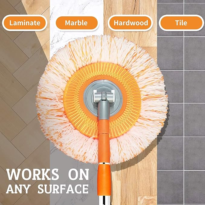 Dust Mop, Wall Cleaner Mop, with Height Adjustable Handle and 1 Washable Mops Pad, Wet & Dry Floor Cleaning Mop for Hardwood, Tiles, Laminate - Dust Broom (Orange)