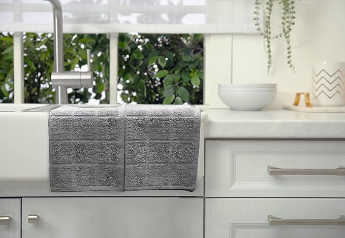 100% Cotton Dish Cloth for Dish Washing, Terry Dish Cloth, Cotton Dish Rags, 6 Pack, Super Soft and Absorbent,12"x12" inches, Reusable Cleaning Cloth, Grey