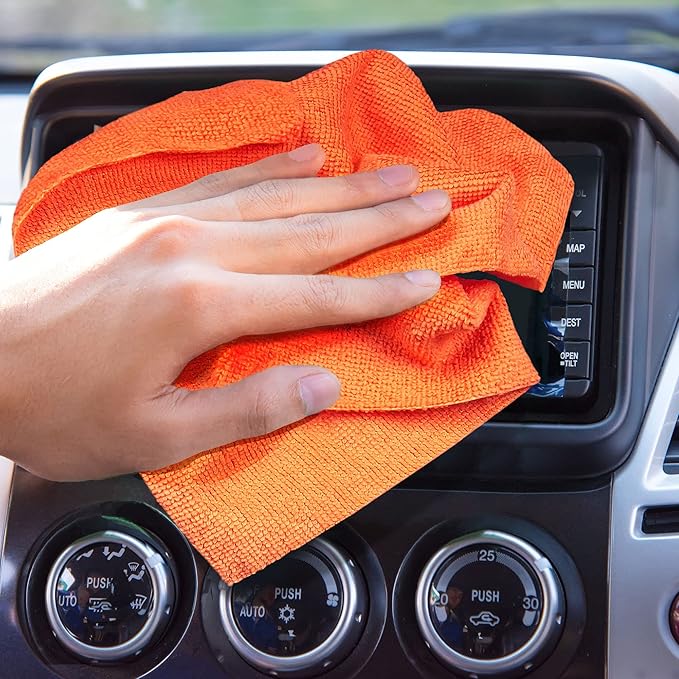 Eurow Reusable Microfiber Cleaning and Drying Wipes with Dispenser Box, 200GSM, 12 by 12 Inches, Pack of 50 - Orange