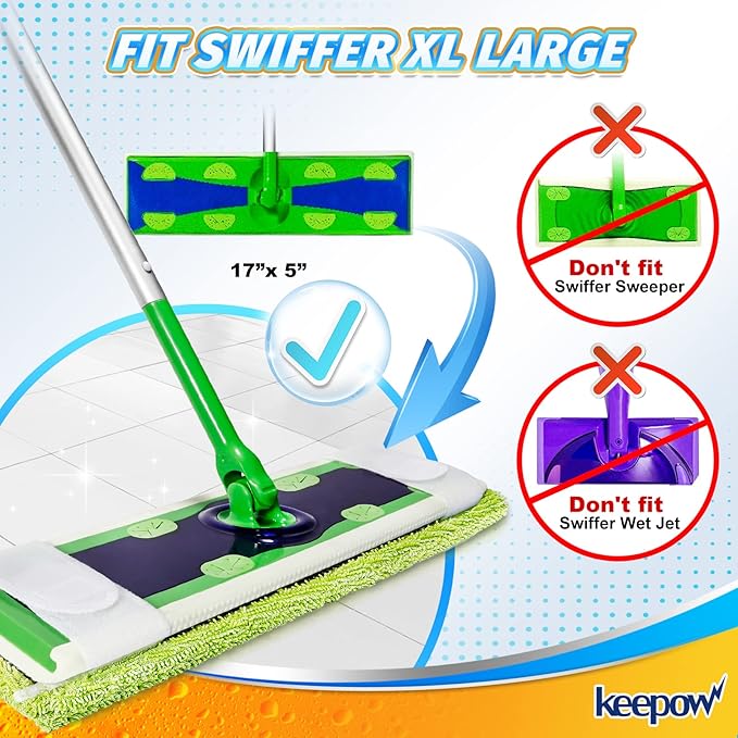 4 Pack Microfiber Mop Pads for Swiffer XL Mops Reusable Wet and Dry Mopping Cloths Compatible with Swiffer Sweeper XL,Washable XL Mop Refill Replacement for All Hardwood Dry Wet Cleaning