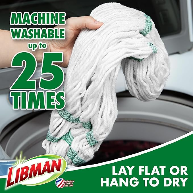 Libman Tornado Self Wringing Mop & 3 Refills - Cotton Mop Head, Machine Washable, 4 Total Heads