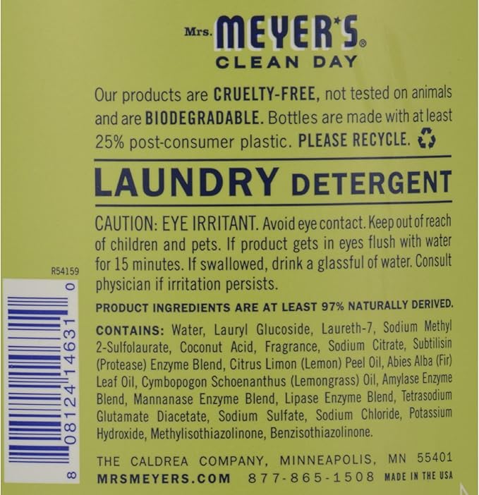 Mrs Meyers Laundry Detergent, Lemon Verbena Scent, 64 Oz (Pack of 6)