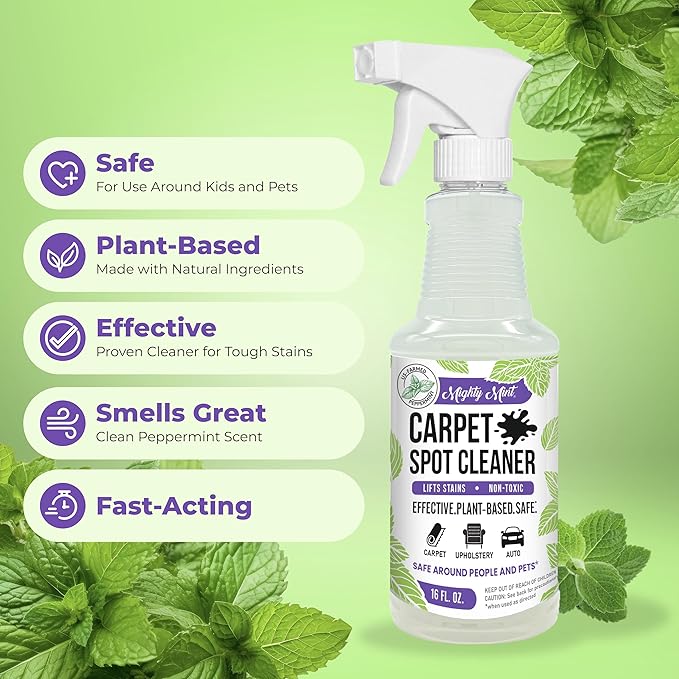 Mighty Mint Carpet Spot Cleaner, Non-Toxic Spray to Remove Carpet Stains Instantly, Natural Peppermint Scent, 16oz