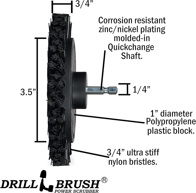 Drill Brush Power Scrubber by Useful Products - 5 Piece Black Drillbrush Ultra Stiff Cleaning Brushes Set - Non Metal Grill Brush Attachment Kit for Cordless Drill - Nylon Grill Grate Cleaner Brushes