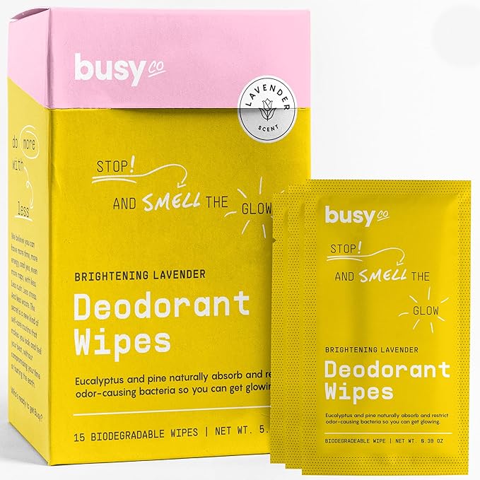 Glow Line Deodorant Wipes - 15ct Lavender Rose Deodorant for Women w/Zinc, Probiotics & Prebiotics - Individually Wrapped - Sweat Wipes for Hydrating, Odor Control & Cleansing