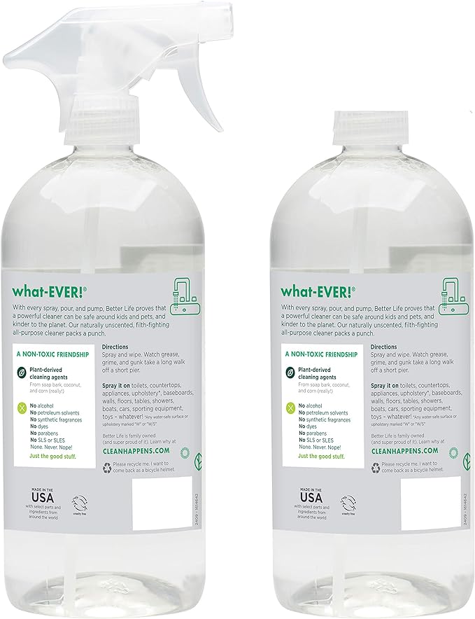 Better Life All Purpose Cleaner - Multipurpose Home and Kitchen Cleaning Spray for Glass, Countertops, Appliances, Upholstery & More - Multi-surface Spray Cleaner - 32oz (Pack of 2) Unscented