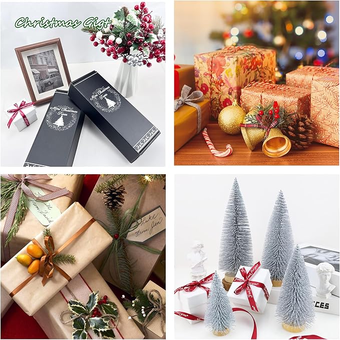 SITUMEIZI Silver Bottle Brush Christmas Trees - Small Xmas Tree Gifts 4 Pc Mini Bottle Brush Tree for Christmas Decorations