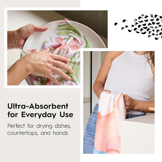 GEOMETRY Kitchen Dish Cloths - Spring & Summer Collection - Premium Dishcloths with Geoweave - Absorbent & Fast Drying Kitchen Towels - Sweet Spring, 10" x 10" - 3-Pack