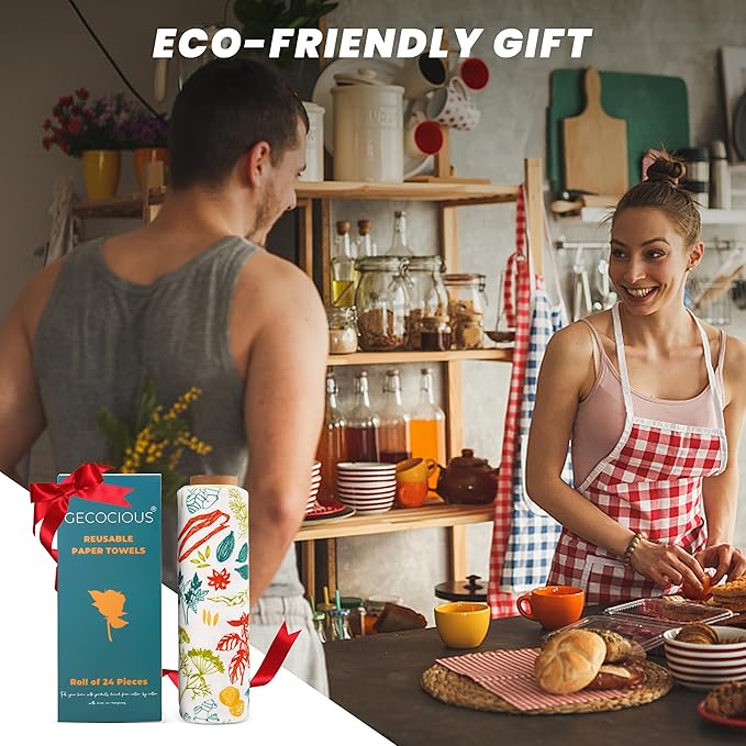 Reusable Paper Towels 24 Pack Washable Kitchen Cotton Paperless Paper Towel Roll Eco Friendly Super Soft, Absorbent Cloth Napkins