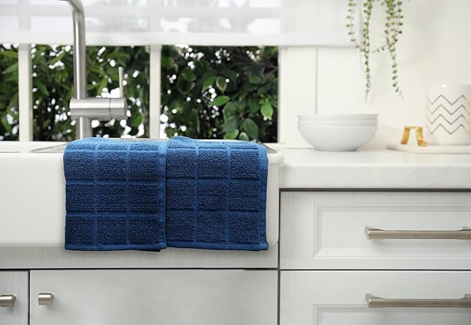 100% Cotton Dish Cloth for Dish Washing, Terry Dish Cloth, Cotton Dish Rags, 6 Pack, Super Soft and Absorbent,12"x12", inches, Reusable Cleaning Cloth, Navy Blue