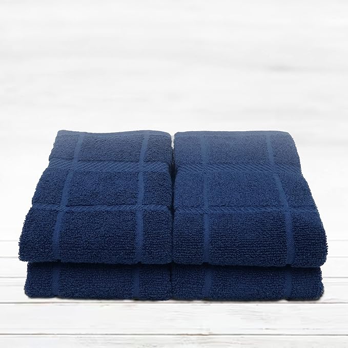 100% Cotton Terry Dish Towels for Kitchen, 4 Pack Plain, 16 x26 Inches, Super Soft and Absorbent, Perfect for Cleaning and Dish Washing | Navy Blue Kitchen Towels