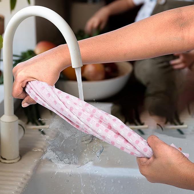 100% Cotton Dish Cloths (Pack of 6) - Dish Rags for Washing Dishes - Reusable & Highly Absorbent Kitchen Towels - Multipurpose Kitchen Rags - (12" x 12" - Pink Honeycomb)