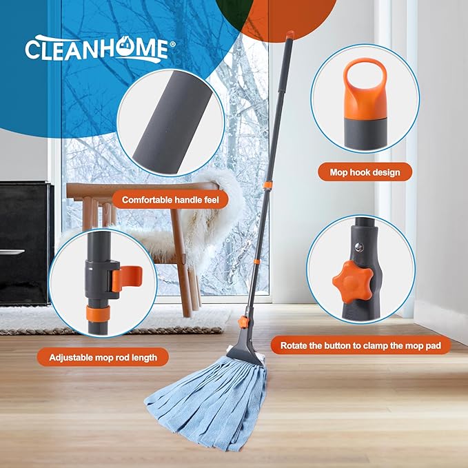 Microfiber String Wet Mops for Floor Cleaning, Heavy Duty Industrial Mop for Kitchen Basement Cleaning, Commercial Mop with Extendable Long Handle,Blue