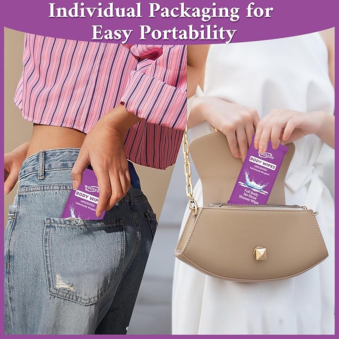 200 Pcs Body Wipes Individually Wrapped(8" x 9.5"),Shower Wipes for Adults Bathing No Rinse,Personal Cleansing Wipes for Travel Gym,Bulk Deodorant for Homeless