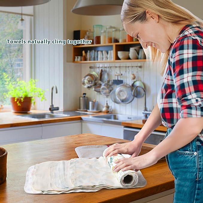 Reusable Paper Towels Washable, Pack of 12 Paperless Kitchen Towels Roll - Surprise Prints, Super Soft Eco Friendly Cotton Cloth