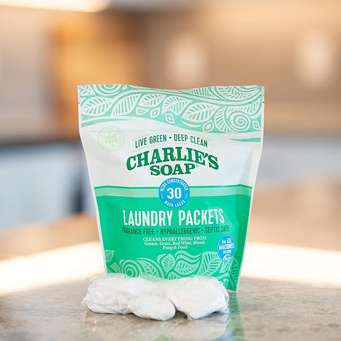 Charlie’s Soap – Fragrance Free Powdered Laundry Detergent Packets – 30 Pods (1 Pack)…