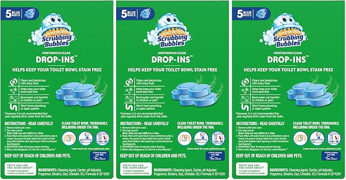 Scrubbing Bubbles Toilet Bowl Tablets, Continuous Clean Toilet Drop In Discs, Each Tablet Provides 4 Weeks of Protection Against Stains and Build Up, 5 Count (Pack of 3)