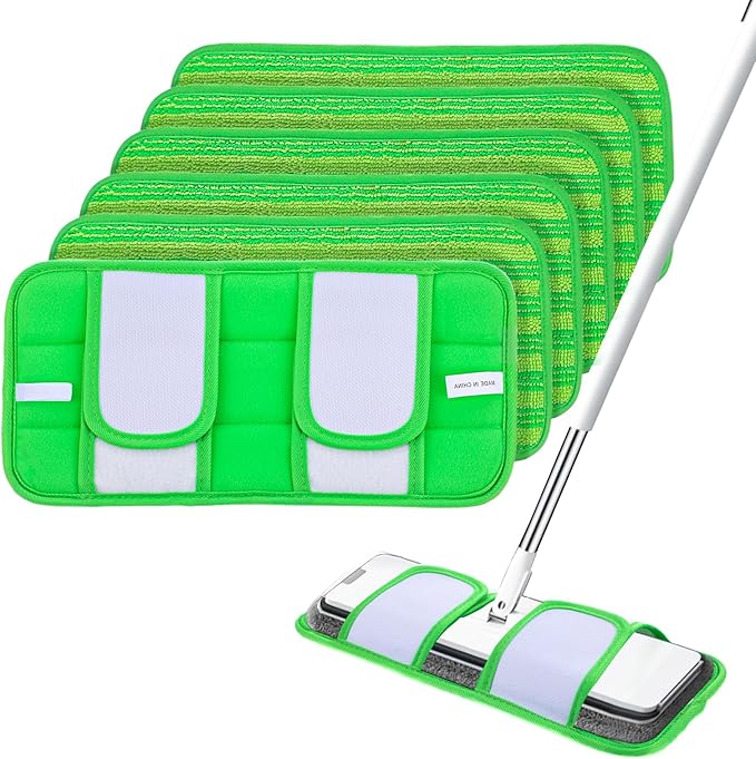 Microfiber Reusable Mop Pads Compatible with Swiffer Sweeper- Machine Washable Microfiber Mop Pad Refills for Household Cleaning-Floor Cleaning Mop Head Pads Work Wet and Dry-Pack of 6